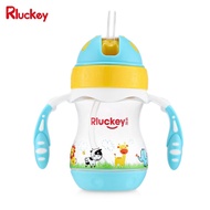 Rluckey L - 180ml Slide Cover Binaural Straw Cup Baby Kettle  (BLUE HOSTA)