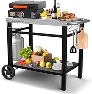 BBQMall Outdoor Grill Table Cart with Gas Cylinder Bracket,Double-Shelf Movable Pizza Oven Table Stand Stainless Kitchen Island Food Prep Trolley Worktable,for Blackstone Griddle Stand L39.5x W21x H32