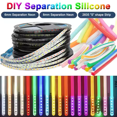 6mm 8mm 12mm DIY Separate Silicone Neon Strip With DC12V 2835SMD S Shape 120Leds Strip Light 1m-10m 