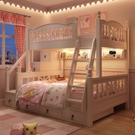 【Pre Order】Korean style rural children's bed, mother bed, two story high and low bed, staggered white double decker bed with top and bottom bunks