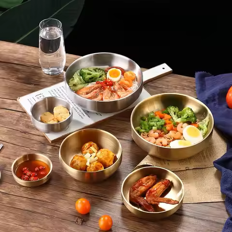 Korean Style Double-layer Stainless Steel Rice Bowl for Children's Meals Commercial Cuisine Kimchi S