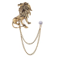 Lapel Pin Bros Jas Rantai Rumbai Kristal Vintage Lion Emas Silver Brooch Aksesoris Jas Kemeja Pria
