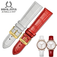 Titus/titus Watch Strap Red Blue Female Genuine Leather Watch Chain Pin Buckle 12 14 16 18 20mm