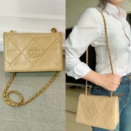 正品 CHANEL 奶茶 牛皮 香奈兒 老香 側背包 斜背包｜有雷標