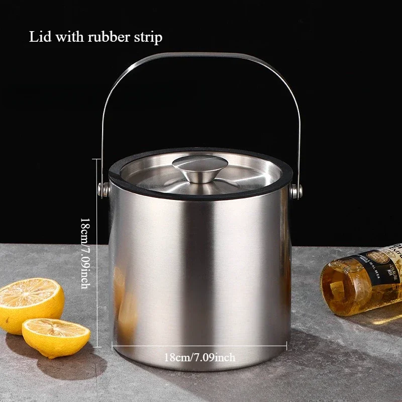 3/4L Stainless Steel Insulated Ice Bucket Double Walled Beverage Tub Comfortable Carry Handle Ice Co