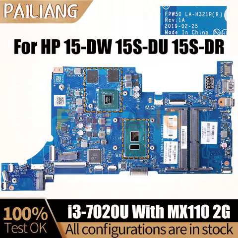 For HP Pavilion 15-DW 15S-DU 15S-DR Laptop Mainboard LA-H321P L51990-601 Core i3-7020U With MX110 2G