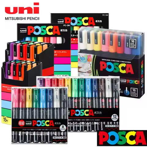 Uni Posca Acrylic Markers Set, 5/8/12/16pcs Marcadores Art Marker Pens for Rock Painting Fabric Graf