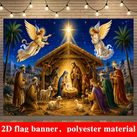 One 2D flag, a background cloth with the theme of the birth of Jesus Christ.zyc