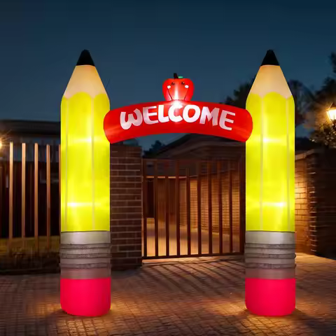 9 ft Back to School Inflatable Archway Pencil Inflatable Arch with Welcome Apple Build-in LED Lights