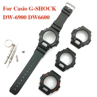 เรซิน DW6900ฝา + สายรัดสำหรับ Casio DW-6900กรอบสีดำนาฬิกาอุปกรณ์เสริมด้วยเครื่องมือสกรู Refit ยางซิลิโคนนาฬิกาวงกรณีชุดสำหรับ G-SHOCK DW6600ผู้ชายผู้หญิงนุ่มกันน้ำกีฬาสร้อยข้อมือ