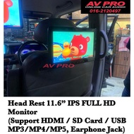 Head Rest 11.6" IPS FULL HD Super Slim Monitor HDMI / SD Card / USB MP3 / MP4 / MP5 Player (Built-in