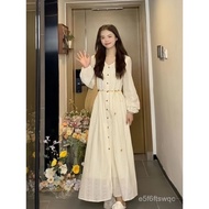 Return Rate 0.3% French Hollow Embroidered Long-Sleeved Dress 2025 Spring Autumn Narrow-Waist Laced 