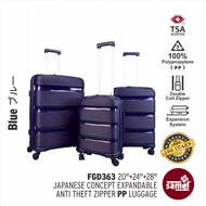 SAMEL 3 IN 1 SET FGD 363 JAPANESES CONCEPT EXPANDABLE ANTI THEFT ZIPPER PP LUGGAGE 20" 24" 28"