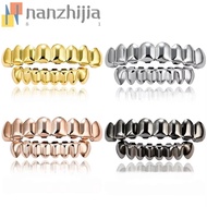 NANZHIJIA Teeth Grillz Top Bottom Set, Shiny Eco-friendly Copper Teeth Grillz Caps, Unisex Gold Glos