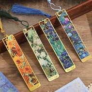 4 Pieces Metal Bookmarks with Tassel, Golden Hollow Bookmark Oil Painting Theme Book Mark Bookmarks 