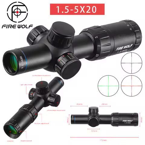 FIRE WOLF 1.5-5X20 Riflescope Dot Reticle Sight Rifle Scope Sniper Hunting Scopes Tactical Rifle Sco