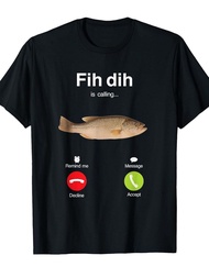 Funny Fish Meme T-Shirt - FIH DIH Is Calling Misspelled Phone Design - Black Crew Neck Tee - Soft 22