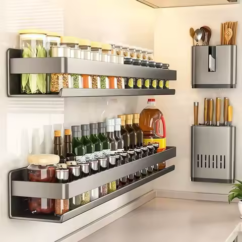 Wall-Mounted Multifunctional Seasoning Organizer Shelf - Practical Kitchen Condiment Storage Rack fo