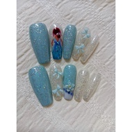Handpainted Sky Blue Girl Nail Set Size XS