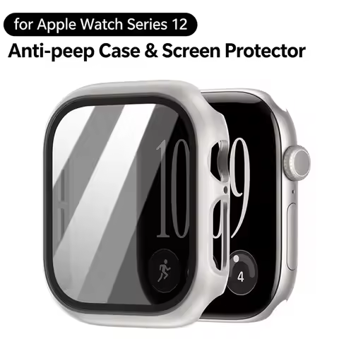 Glass+PC Cover For Apple Watch Case Series 12 42mm 46mm Privacy Screen Protector Tempered Glass Anti