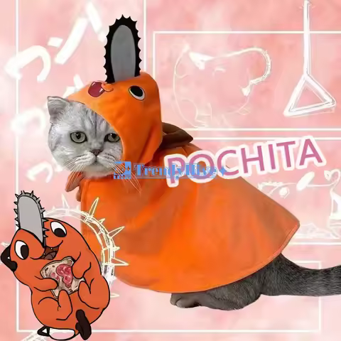 Anime Chainsaw Man Pochita Pets Cosplay Costume for Cat Dog Pet Cloak Orange