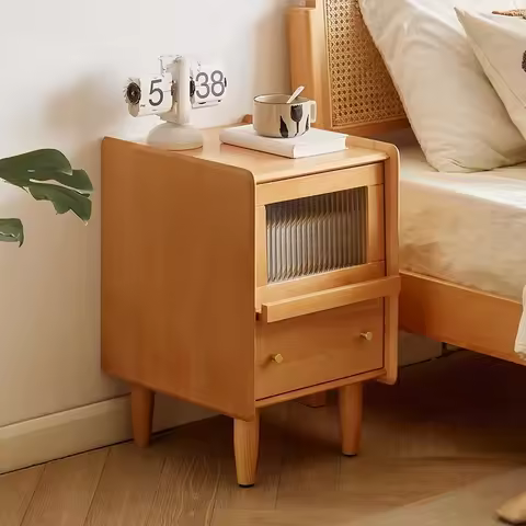 Secret Wooden Bedside Table Slim Hiding Aquarium Recamera Space Age Bedside Table Smart Night Stand 