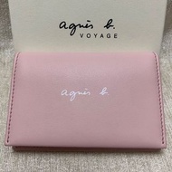 全新 agnes b 粉紅色 牛皮 軟皮 素面 掀蓋 小b 名片夾 卡夾 卡包 信用卡夾 卡片夾 正品 日本限定 特價