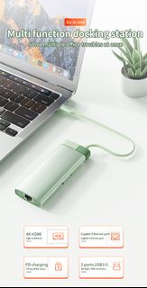 ALOK 6 in 1 USB-C PD Type C Hub PD 100W快充擴展器RJ45 USB C HUB-綠色
