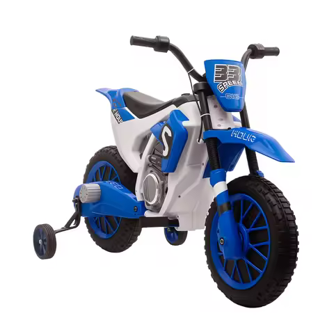 Blue Electric Motorcycle for Kids 3 5 12V Battery Training Wheels Dual Shock Absorption Speed 1 86 5