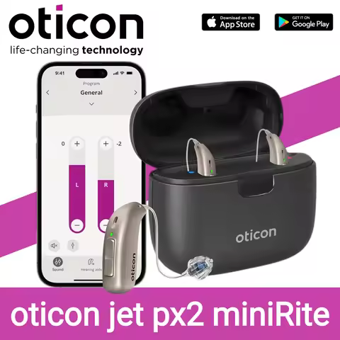 Original Oticon Jet PX 2 miniRITE 48 Channels Digital Hearing Aid Bluetooth Rechargeable Programmabl