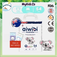 🐨Aiwibi Baby Diaper Tape🐨Large Free 2x Wipes Pack Chlorine Free M Size 54 Pcs 5-9KG(Single Pack)
