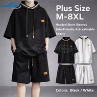 Men Sportswear Hooded T-Shirt & Shorts Set M-8XL 潮男衣服
