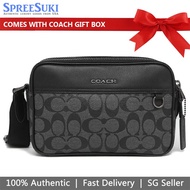 Coach Men Men Crossbody Bag In Gift Box Crossbody Bag Graham Crossbody In Signature Canvas Black Charcoal # C4149