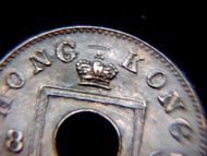 T-香港銅幣-1863年英屬香港一文(One Mil)皇冠VR徽圓孔銅幣(英女皇維多利亞時期,第一款港幣,異品)