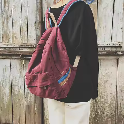 Teenager Retro Chic Cotton School Backpack Female Student Vintage Ecology Fabric Soft Korean Style T