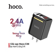 Củ sạc nhanh 2.4A Hoco C39 chuôi dẹt tích hợp màn hình Led 2 cổng Usb tương thích mọi thiết bị