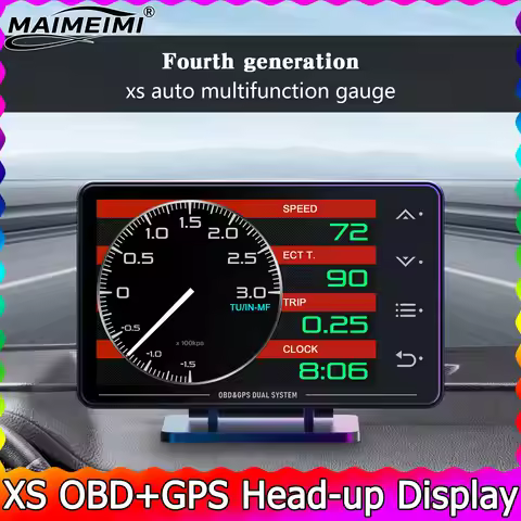 New XS LCD Gauge OBD+GPS Head Up Display Turbo Boost Oil Pressure Oil Temperature G Value Gyroscope 