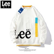 Lee nti เสื้อสเวตเตอร์คอกลม เสื้อกันหนาวผู้ชายแบบสบาย ๆ เสื้อโค้ทแขนยาวพิมพ์ลายหลวมขนาดใหญ่ Lee nt