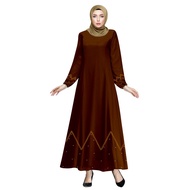 Basic Muslimah Long Sleeve Jubah Dress Dubai Embroidered Crystal Design - Eliza