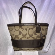 COACH TOTE BAG SIGNATURE CANVAS LEATHER PRELOVED TAS