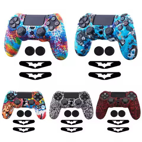 Anti-slip Silicone Rubber Cover Skin Case for PS4 Pro Slim Controller+ 2 Thumb Stick Grips Caps + 2 