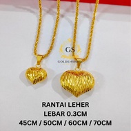 LV EMAS KOREA SADUR 24K 916 NECKLACE RANTAI LEHER PINTAL LEBAR 0.3CM PANJANG 45/50/60/70CM + LOKET L
