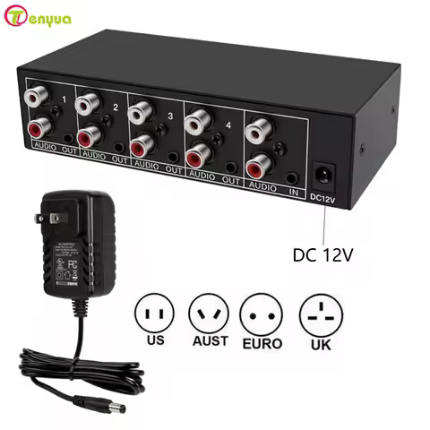2025 Audio Splitter 1 in 4 out RCA L/R Aux Stereo splitter 1X4 Audio Distributor for PC DVD Speaker 