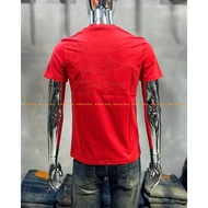 B15 Men's Red and White Round Neck T-shirt with Full Embroidery, 2-Way Stretch Cotton, Beautiful Sta