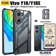 Shock Proof Case for Vivo Y18 Tempered Glass Film 3 in 1 Vivo Y03 Y100 Y27 Y17S Y27S Y18E Y38 Camera Lens Film