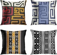 Cushion Cover, 65x65cm Set of 4, Ethnic Art Geometric Soft Velvet Throw Pillow Cases 26x26in, Square Sofa Cushion Cover with Invisible Zipper for Couch Bed Car Bedroom Home Decor