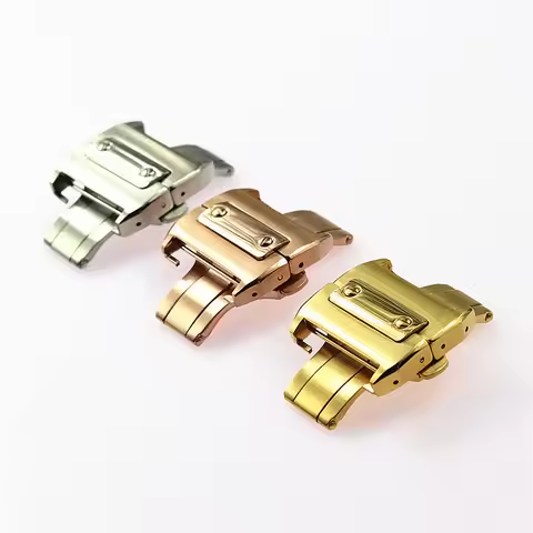 Replacement Stainless Steel Double Push Butterfly Clasp for Cartier Montblanc Santos 100 Watch Band