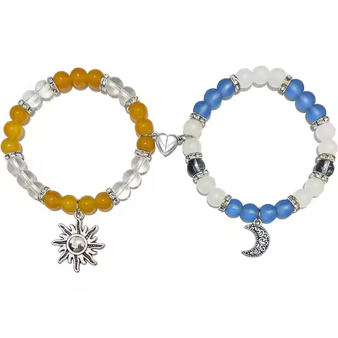 2PCS Minimalist Moon & Star CharmBead Bracelet For Women Men Couples Bf Bracelet Slytherin Jewelry M