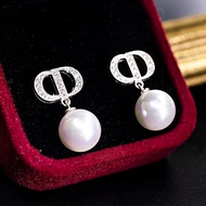 KL0149 Women's Earrings Petit CD Drop Pearl Full Plate 1.5mm by Kylan Silver