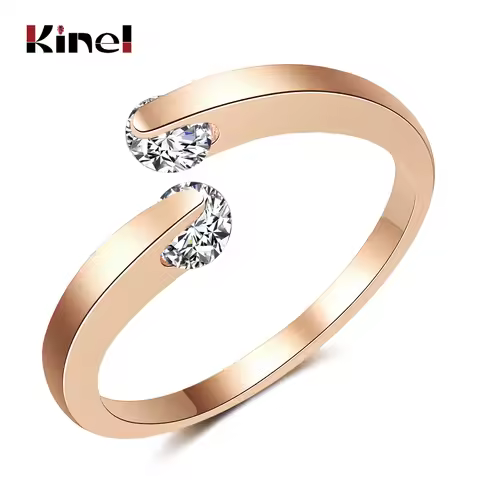 Kinel Hot 585 Rose Gold 0.25ct Rings Double Round Natural Zircon Stone Wedding Ring For Women Fashio